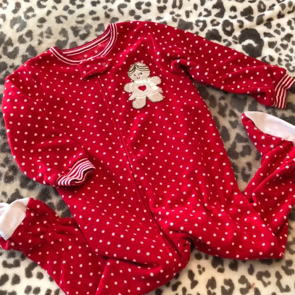 Carter’s Christmas Red Zip-Up Fleece Sleep Play Pajamas 18 months Polka Dot